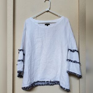For Cynthia White Blouse with Black Fringe 100% Linen.  Size 3x